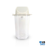 ถังขยะใสทรงหกเหลี่ยม 56 ลิตร ฝาสี แบบแกว่ง (มีตัวต่อที่ฝา พิมพ์ลาย) สีขาว