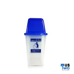 ถังขยะใสทรงเหลี่ยม พร้อมฝาครอบสีน้ำเงินขนาด 40 ลิตร