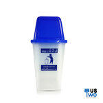 ถังขยะใสทรงเหลี่ยม พร้อมฝาสีน้ำเงิน ครอบทรงสูง 60 ลิตร