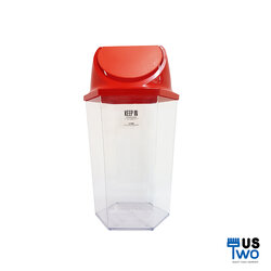 ถังขยะใสหกเหลี่ยม แบบแกว่ง 56 ลิตร ฝาสีแดง