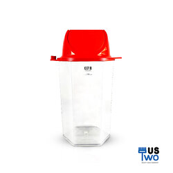 ถังขยะใสทรงหกเหลี่ยม 56 ลิตร ฝาสี แบบแกว่ง (มีตัวต่อที่ฝา พิมพ์ลาย) สีแดง