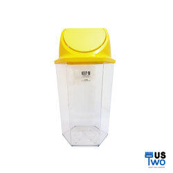 ถังขยะใสหกเหลี่ยม แบบแกว่ง 56 ลิตร ฝาสีเหลือง