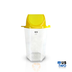 ถังขยะใสทรงหกเหลี่ยม 56 ลิตร ฝาสี แบบแกว่ง (มีตัวต่อที่ฝา พิมพ์ลาย) สีเหลือง