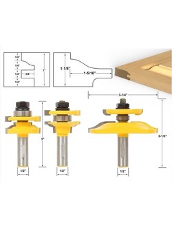 SIT Tool 12345 Ogee 3 Bit Raised Panel Cabinet Door Router Bit Set with Back-cutter Panel Raiser - 1/2" Shank - ชุดดอกเร้าเตอร์ทำกรอบประตูตู้แบบ Back-cutter Ogee ชนิด 3 ดอกชุด