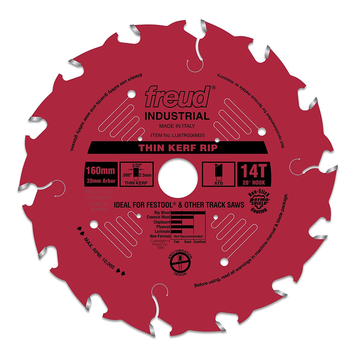 FREUD LU87R006M20-160mm x 14T Thin Kerf Rip Blade for Track Saw - ใบเลื่อยผ่าไม้ (ตัดตามเสี้ยน) สำหรับเลื่อย Track Saw U.S. (สินค้าสั่งซื้อล่วงหน้า Pre-Order)