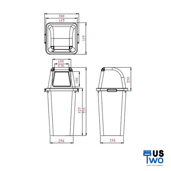 ถังขยะทรงเหลี่ยม พร้อมฝาครอบทรงสูง 40 ลิตร สีน้ำเงิน