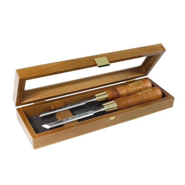 NAREX 8516xx - Set of skew chisels in wooden box- ชุดสิ่วปากฉลาม 2 ตัวชุดในกล่องไม้ (Made in Czech Republic)