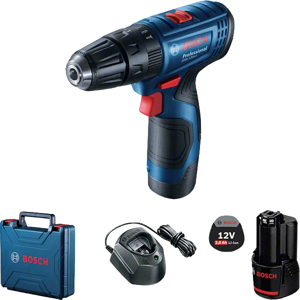 BOSCH GSB 120-LI Cordless 12V Drill/ Driver with 2x 2.0Ah battery and charger)- สว่านกระแทกไร้สาย LI-Ion 12V (แบตเตอรี่ 2.0Ah x2 ก้อน และที่ชาร์จ) - 06019G81K0
