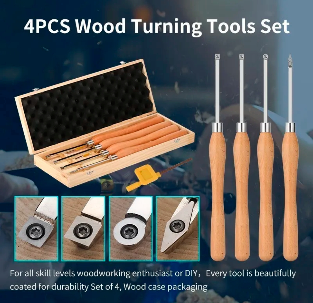 XCAN DK0384PCMH - Standard Size Wood Lathe Turning Tool Set with Carbide Insert 4pcs in Wooden Box - มีดกลึงปลายคาร์ไบด์ขนาดมาตรฐาน ชุด 4 เล่ม ในกล่องไม้ XCAN รุ่น DK0384PCMH