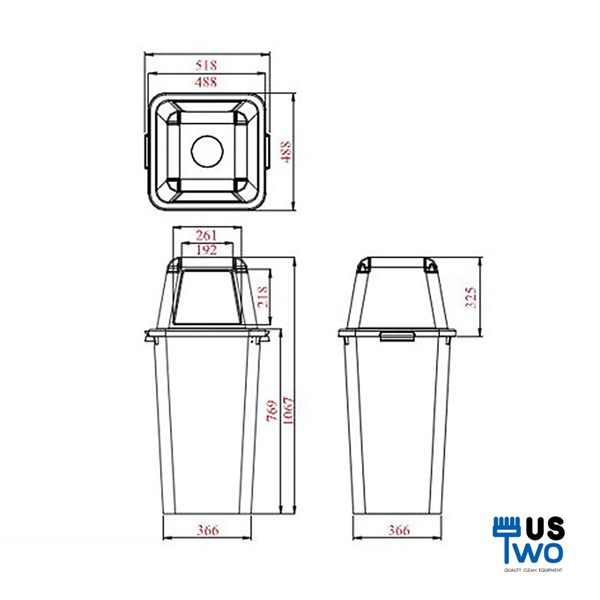 ถังขยะทรงเหลี่ยม 120 ลิตร ไม่มีล้อ