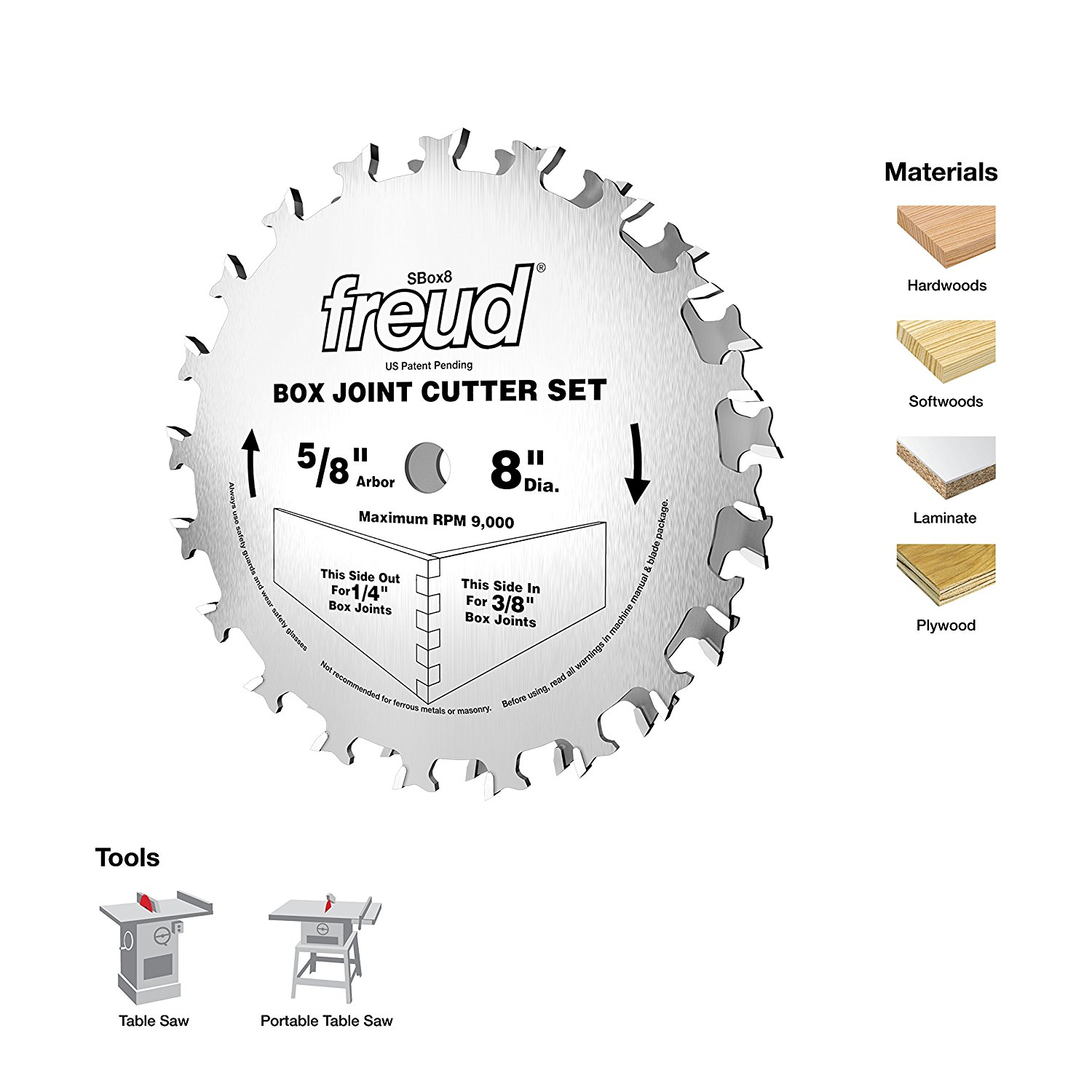 FREUD SBOX8 -8-inch Box Joint Cutter Set - ชุดใบเลื่อยตัดเดือยทำกล่องขนาด 8 นิ้ว U.S.A (สินค้าสั่งซื้อล่วงหน้า Pre-Order)