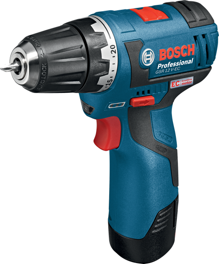 BOSCH GSR 12V-EC Cordless 12V Drill Driver (with 2x 2.0Ah and Charger) - สว่านไขควงไร้สาย ไม่ใช้แปรงถ่าน 12V (แบต 2.0Ah x2 ก้อน และแท่นชาร์จ) - 06019D40K2