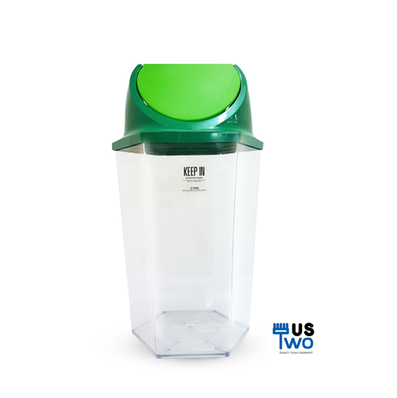 ถังขยะใสหกเหลี่ยม ฝาสี แบบแกว่ง 56 ลิตร