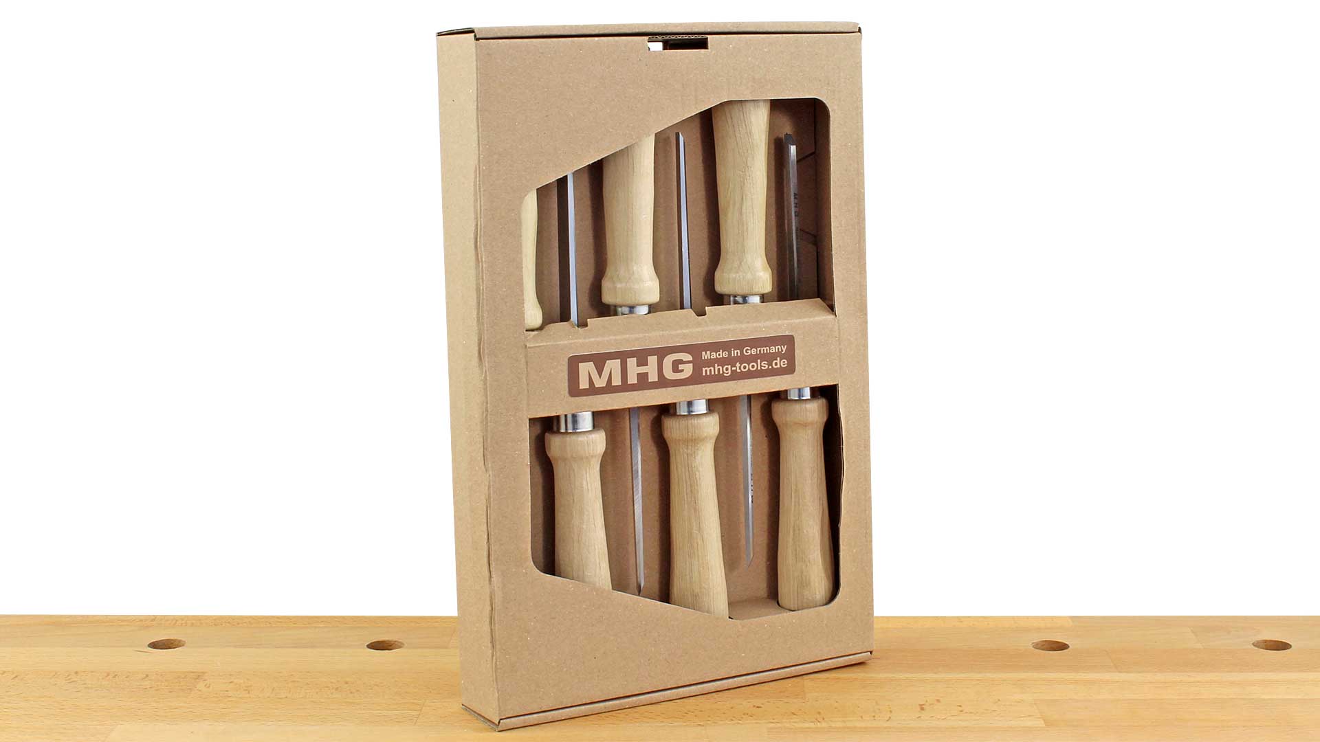 MHG 363122 Set of 6 MHG Regular Chisels in Paper box 6, 10, 12, 16, 20, 26 mm. - สิ่วชุด 6 เล่มขนาด 6มม. 10มม. 12มม. 16มม. 20มม. และ 26 มม. ในกล่องกระดาษ (Made in Germany)