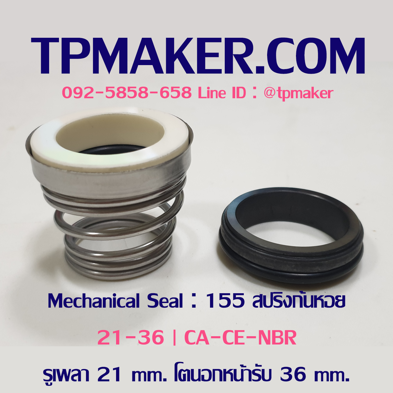 Mechanical Seal แมคคานิคอล ซีล : รุ่น155 สปริงก้นหอย : 21-36 CA-CE-NBR