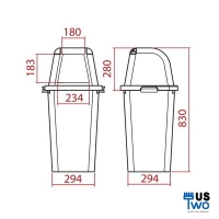 ถังขยะใสทรงเหลี่ยม พร้อมฝาครอบทรงสูง ขนาด 60 ลิตร