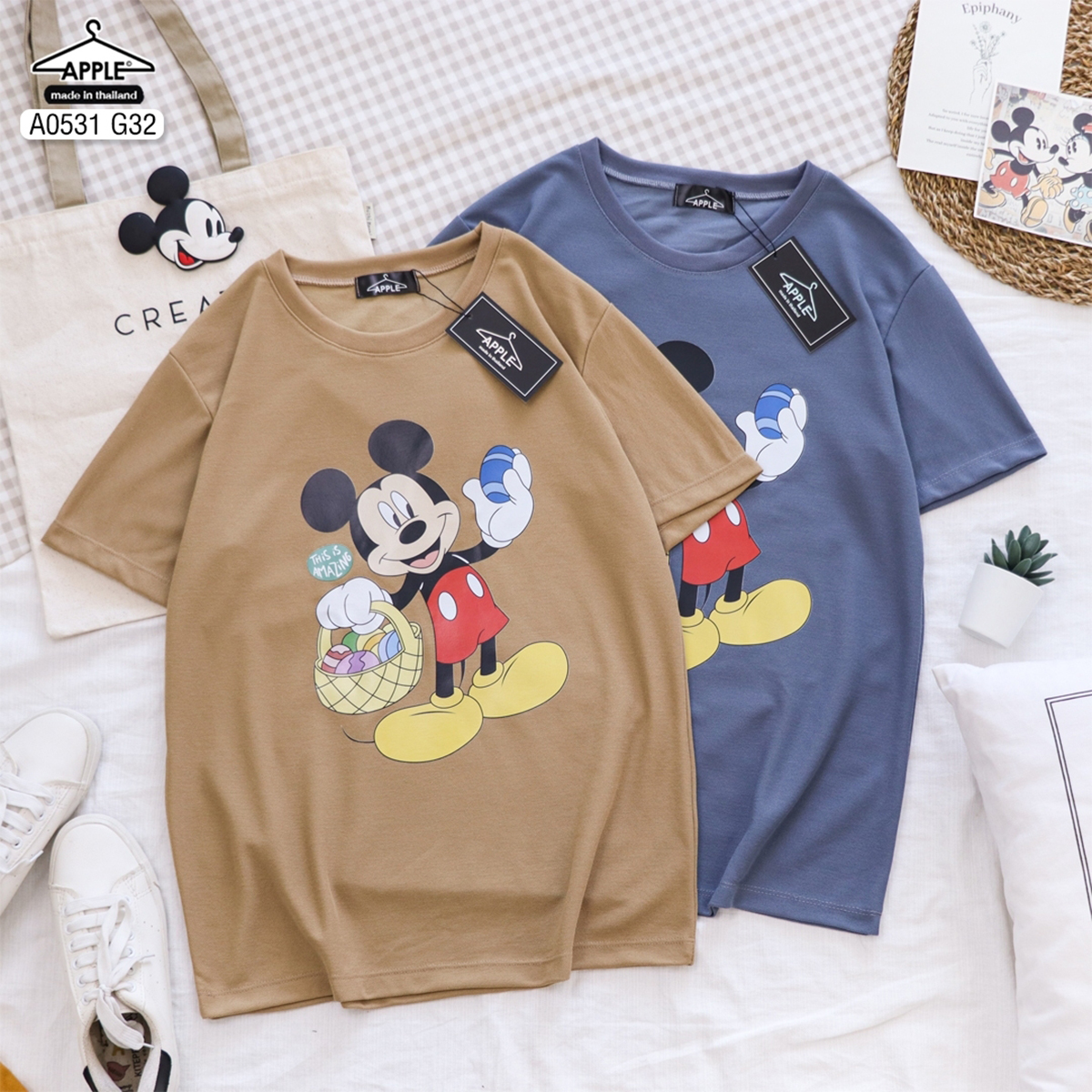 เสื้อยืดมิกกี้เมาส์ วินเทจ Mickey Mouse ทรงเสื้อ UNISEX ลายน่ารัก เสื้อฟรีไซส์ เนื้อผ้าโปโล