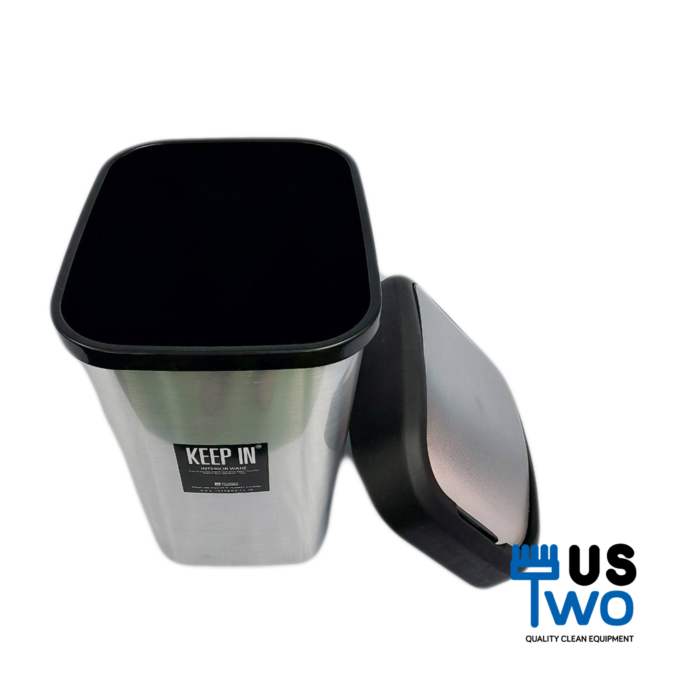 ถังขยะทรงเหลี่ยมสีเงิน ฝาสวิง