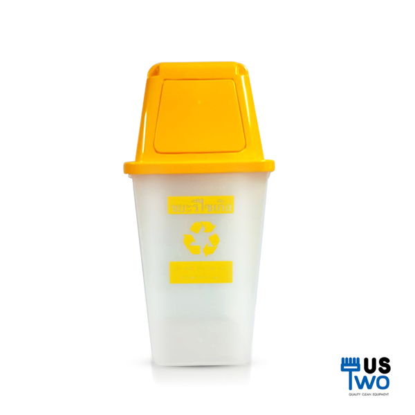 ถังขยะทรงเหลี่ยมขาวขุ่น พร้อมฝาครอบสีทรงสูง 120 ลิตร มีสกรีน ไม่มีล้อ