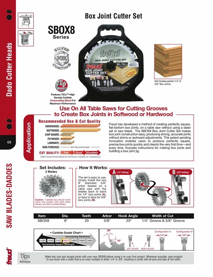 FREUD SBOX8 -8-inch Box Joint Cutter Set - ชุดใบเลื่อยตัดเดือยทำกล่องขนาด 8 นิ้ว U.S.A (สินค้าสั่งซื้อล่วงหน้า Pre-Order)
