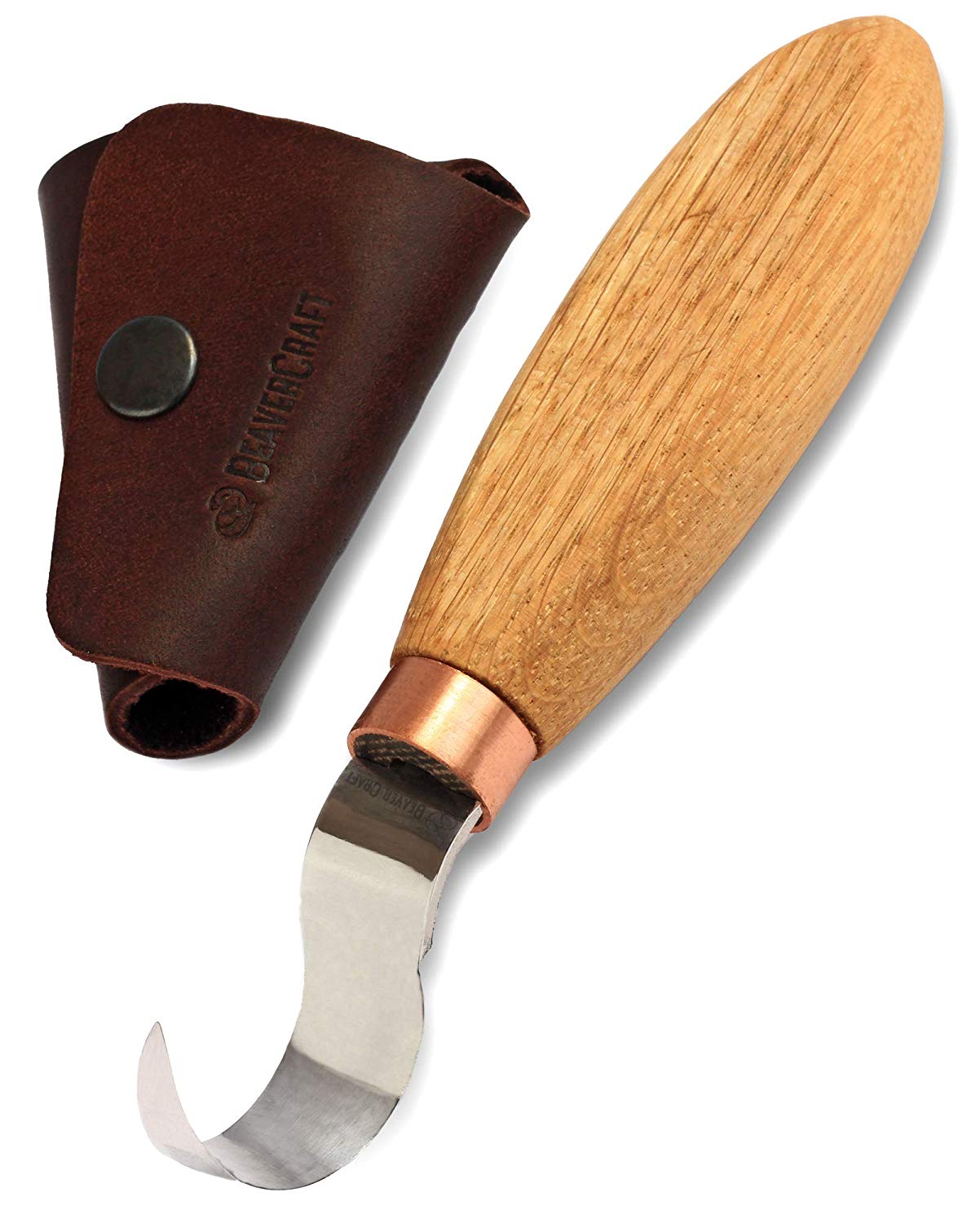 BeaverCraft Wood Carving Hook Knife with Leather Sheath for Carving Spoons Kuksa Bowls and Cups Spoon - ชุดมีกแกะสลักขุดไม้ทำช้อนหรือถ้วยไม้ มาพร้อมซองหนังสำหรับป้องกันคมมีด(Made in Ukraine)