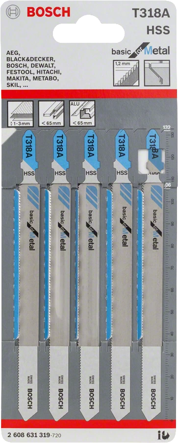 BOSCH T318A - Jigsaw Blades for Metal - ใบเลื่อยจิ๊กซอว์ตัดโลหะ - 2608631319