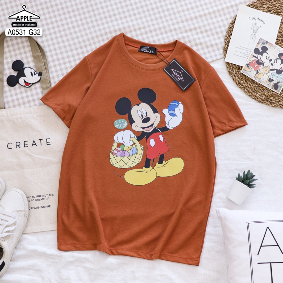 เสื้อยืดมิกกี้เมาส์ วินเทจ Mickey Mouse ทรงเสื้อ UNISEX ลายน่ารัก เสื้อฟรีไซส์ เนื้อผ้าโปโล