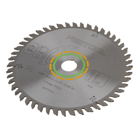 FESTOOL 491952 Saw blade WOOD FINE CUT HW 160x2,2x20 W48. - ใบเลื่อยรางขนาด 160 มม. หนา 2.2 มม. รูเพลา 20 มม. 48ฟัน (Made in Germany)