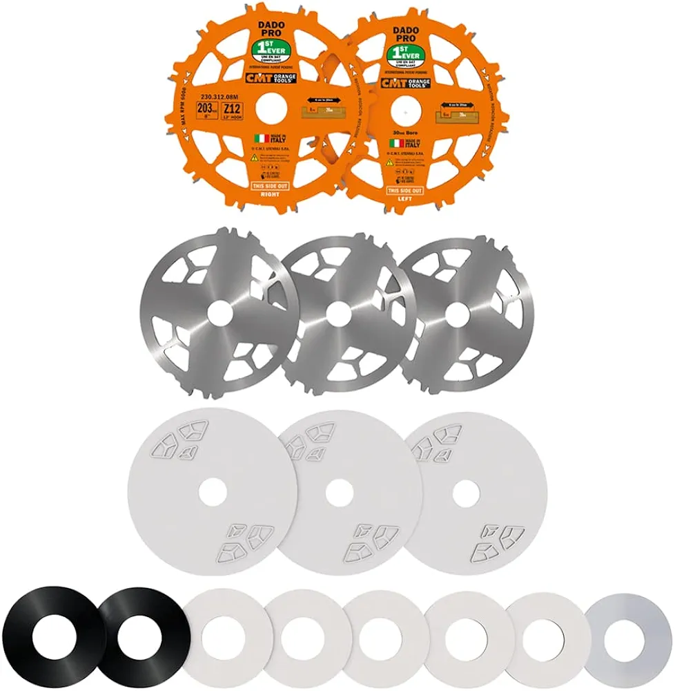 CMT ORANGE TOOLS 230.312.08 LOCKED DADO Saw Blade Set, UNI EN-847 - ชุดใบเลื่อยเซาะร่องขนาด 8นิ้ว แบบซ้อนเป็นชั้นมาตรฐาน UNI EN-847U (สินค้าสั่งซื้อล่วงหน้า Pre-Order)
