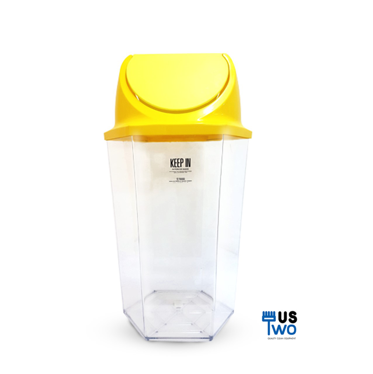 ถังขยะใสหกเหลี่ยม ฝาสี แบบแกว่ง 56 ลิตร