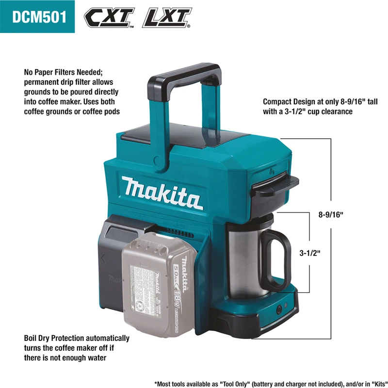 MAKITA DCM501Zxx Cordless Coffee Maker without batteries and charger (Makita Green, Olive and Red) - เครื่องชงกาแฟใช้แบตเตอรี่ขนาด 12-18โวล์ท มากีต้า รุ่น DCM501Z มีสีให้เลือก 3 สี - สีเขียวมากีต้า สีเขียวมะกอก และสีแดง