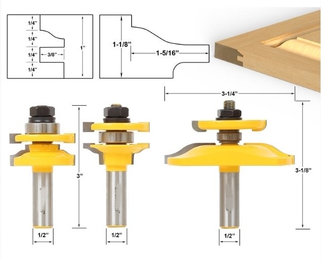 SIT Tool 12345 Ogee 3 Bit Raised Panel Cabinet Door Router Bit Set with Back-cutter Panel Raiser - 1/2" Shank - ชุดดอกเร้าเตอร์ทำกรอบประตูตู้แบบ Back-cutter Ogee ชนิด 3 ดอกชุด