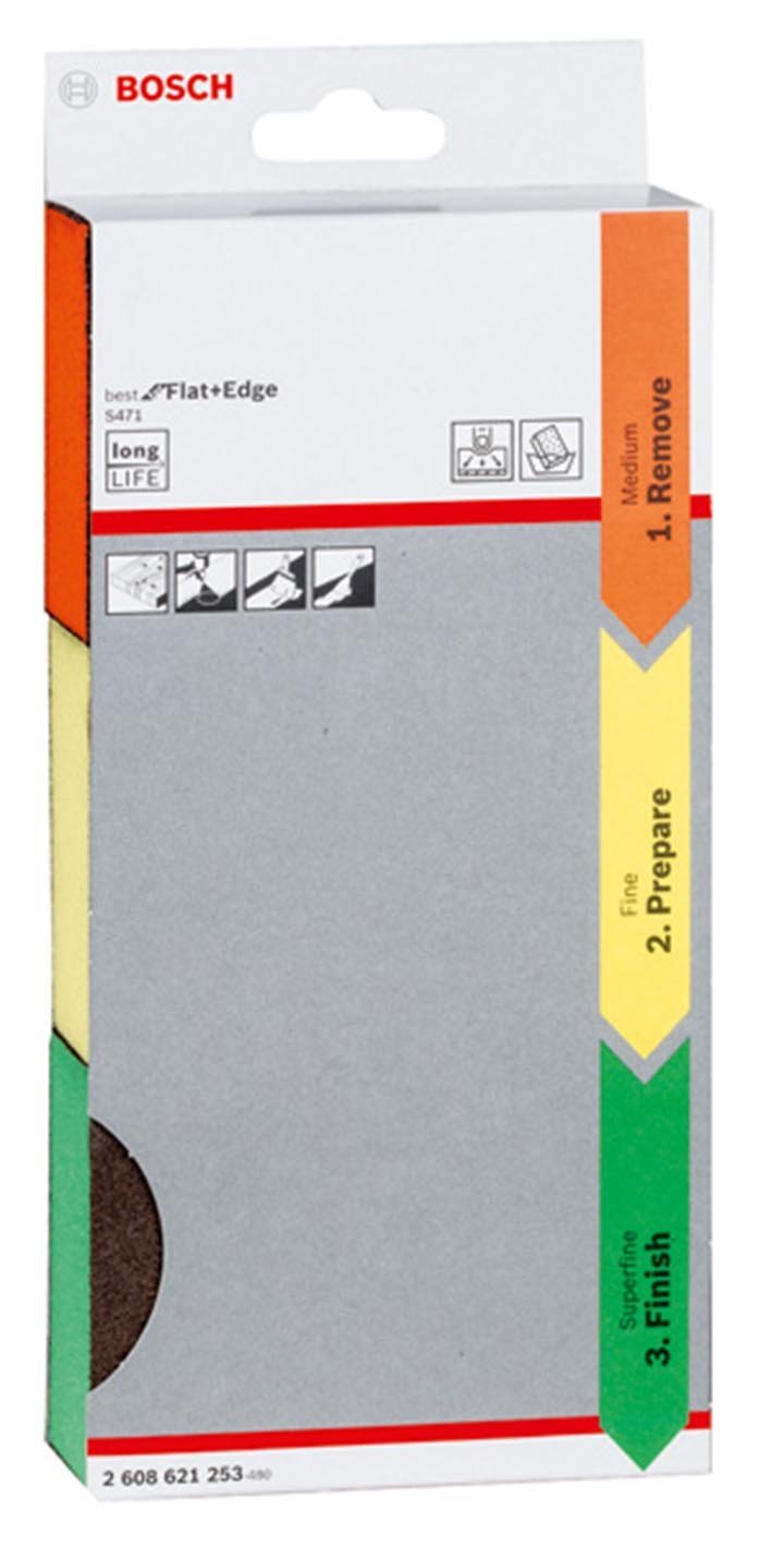 ฟองน้ำขัดถู กระดาษทรายฟองน้ำ Bosch รุ่น Flat & Edge (แพ็ค 3 ชิ้น) - Abrasive Sponge Set - Blue (3-Piece) - 2608621253