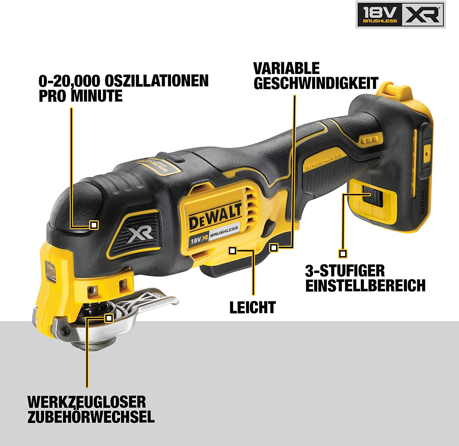 DEWALT DCS356NT-XJ Oscillating Cordless Multi-Tool Brushless 29 Pieces Accessories (Tool only, without battery and Charger) - เครื่องมืออเนกประสงค์ ใช้แบตเตอรี่ 18 โวล์ท พร้อมอุปกรณ์เสริม ดีวอล์ท รุ่น DCS356NT-XJ (ตัวเปล่า ไม่มีแบตเตอรี่ ไม่มีแท่นชาร์จ)