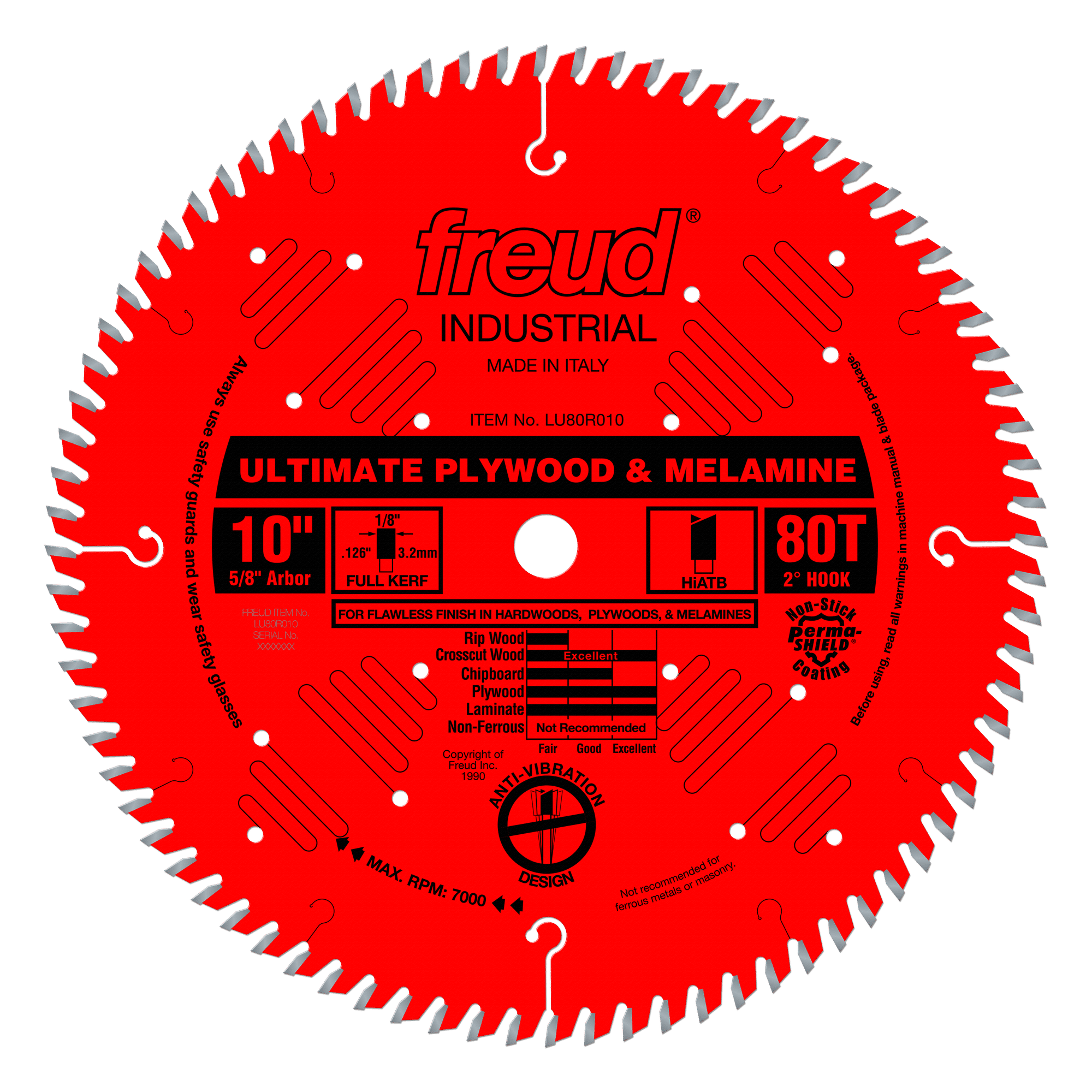 FREUD LU80R010 10" 80T 5/8" Bore Ultimate Plywood & Melamine Blade - ใบเลื่อยโต๊ะเลื่อยคลองเลื่อยมาตรฐานสำหรับตัดไม้อัด และ เมลามีนขนาด 10 นิ้ว 80ฟัน รูเพลา 5/8 นิ้ว (U.S.A.) สินค้าสั่งซื้อล่วงหน้า Pre-Order