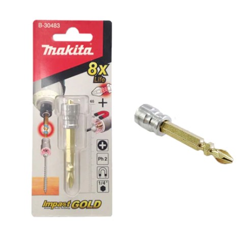 MAKITA B-30483 Impact Gold Magnetic Double Ended Driver Bit and Neck Torsion Set - ดอกไขควงแรงบิดสูง พร้อมปอกแม่เหล็กปากแฉก มากีต้า รุ่น B-30483
