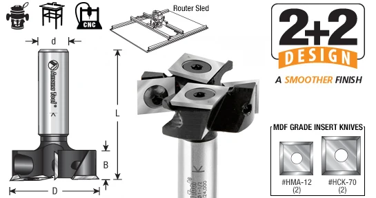 AMANA TOOL RC-2250 Insert Mini Surfacing & Rabbeting Flycutter 2+2 Flute Design 1-1/2" D 1/2 Inch Shank Router Bit -ดอกเร้าเตอร์ปรับหน้าไม้ และบังใบ กว้าง 1-1/2นิ้ว แกน 1/2นิ้ว มีใบตัดคาร์ไบด์ชนิดเปลี่ยนได้ AMANA TOOL รุ่น RC-2250