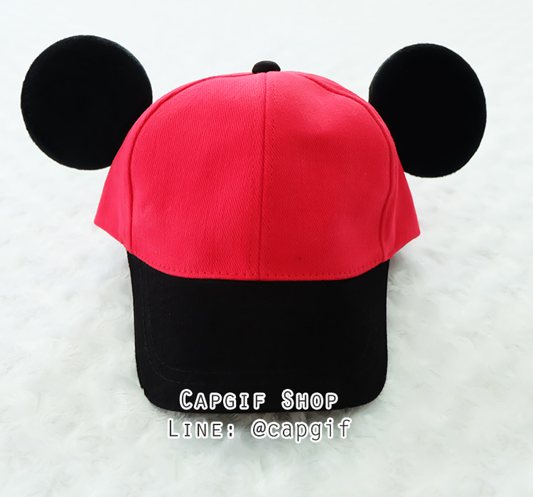 หมวกแก๊ปมิกกี้สีแดงปีกดำ