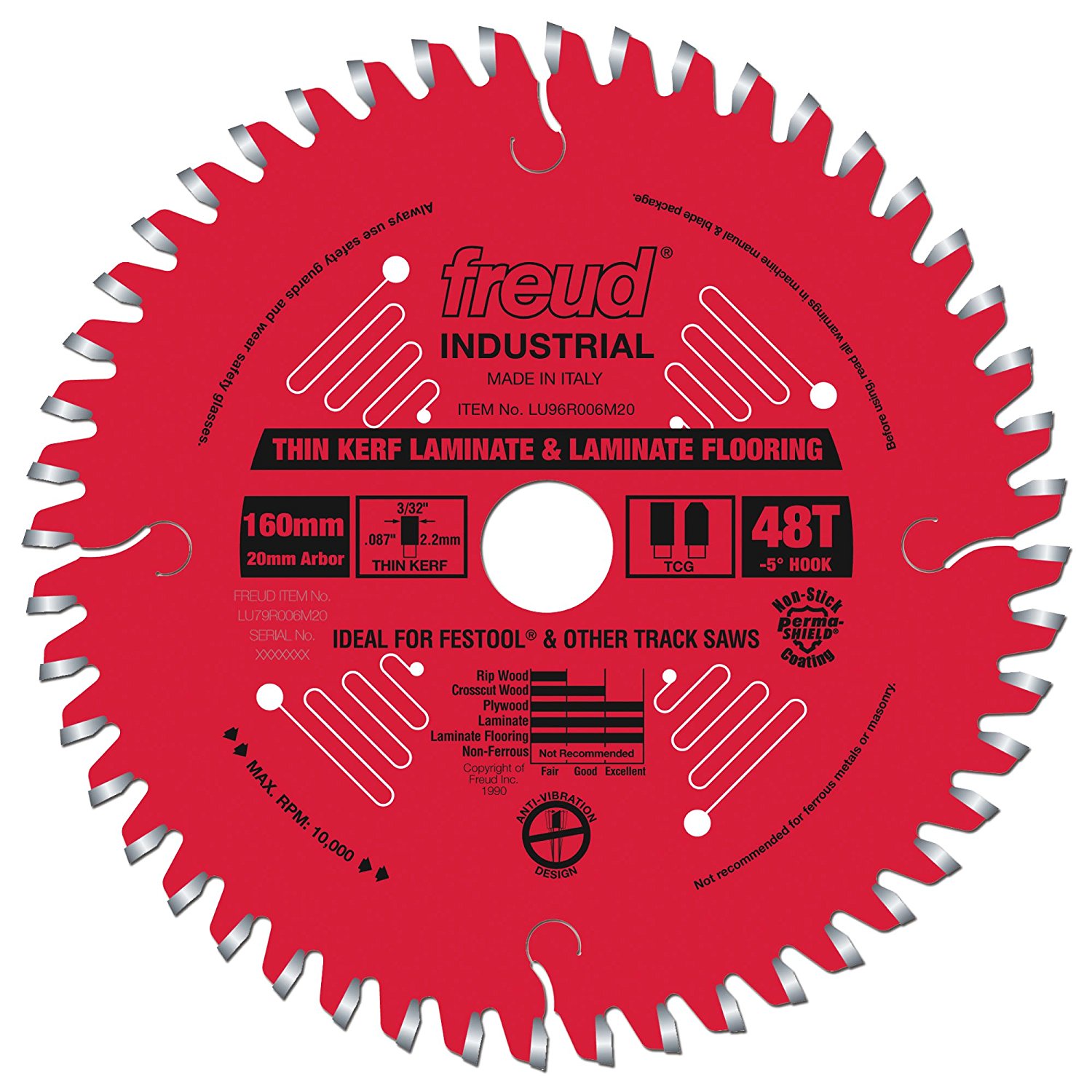 FREUD LU96R006M20 : 160mm Thin Kerf Rip Saw Blade 48T for Ultimate Performance on All Track Saws -ใบเลื่อยสำหรับเลื่อยราง(Track Saw) สำหรับการตัดไม้ที่ต้องการคุณภาพสูงสุด U.S.A. (สินค้าสั่งซื้อล่วงหน้า Pre-Order)