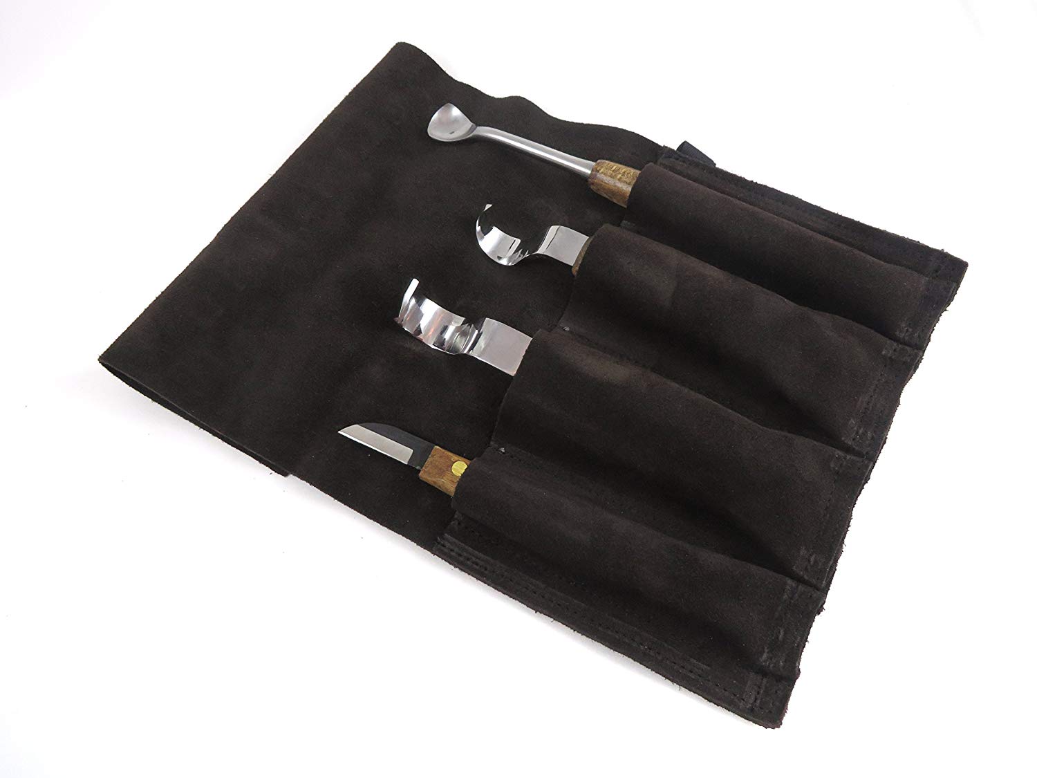 NAREX 899501 Set of carving knives for spoon making WOOD LINE PROFI in leather tool roll ชุดมีดแกะสลักสำหรับทำช้อนไม้ ถ้วยไม้ มาพร้อมซองหนังม้วน (Made in Czech Republic)