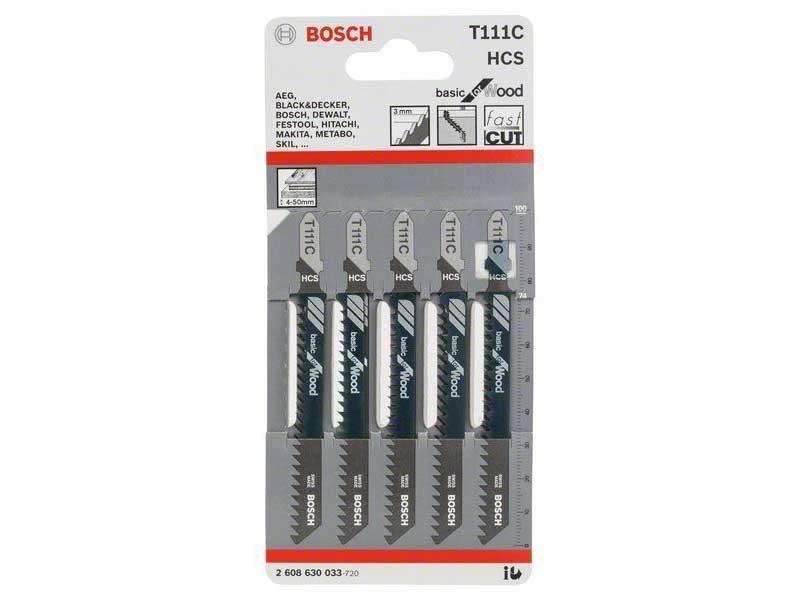 BOSCH T111C Jigsaw Blades Basic for Wood - ใบเลื่อยจิ๊กซอว์ตัดไม้ บ๊อช รุ่น T111C - 2608630033