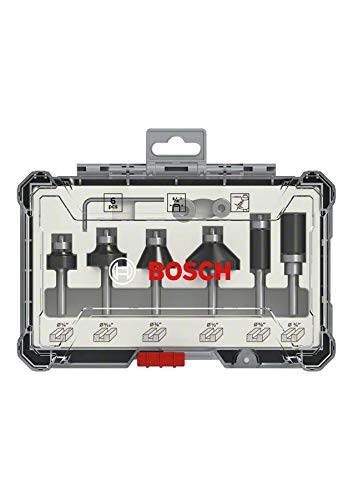 BOSCH Accessories 2607017470 - ชุดดอกเร้าเตอร์แกน 1/4" จาก BOSCH (กล่องพลาสติก 6 ดอก/ชุด) ดอกกัดผสม