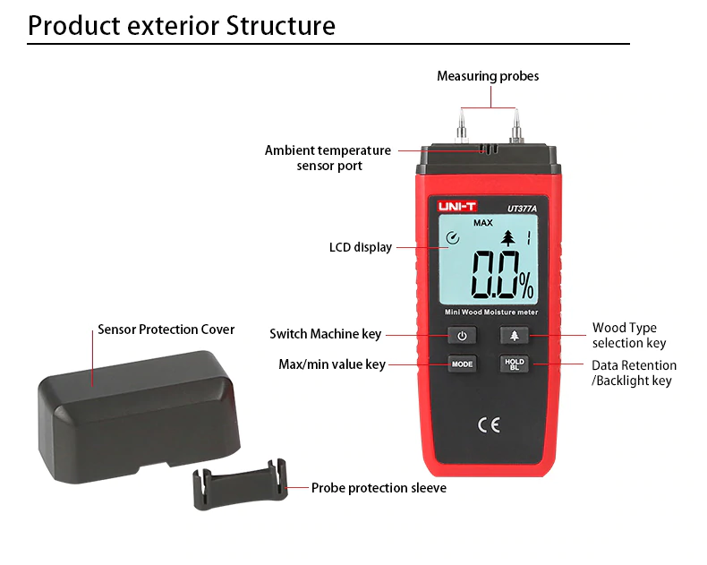 UNI-T Digital Wood Moisture Meter with LCD Backlight - เครื่องวัดความชื้นไม้แบบดิจิตอล