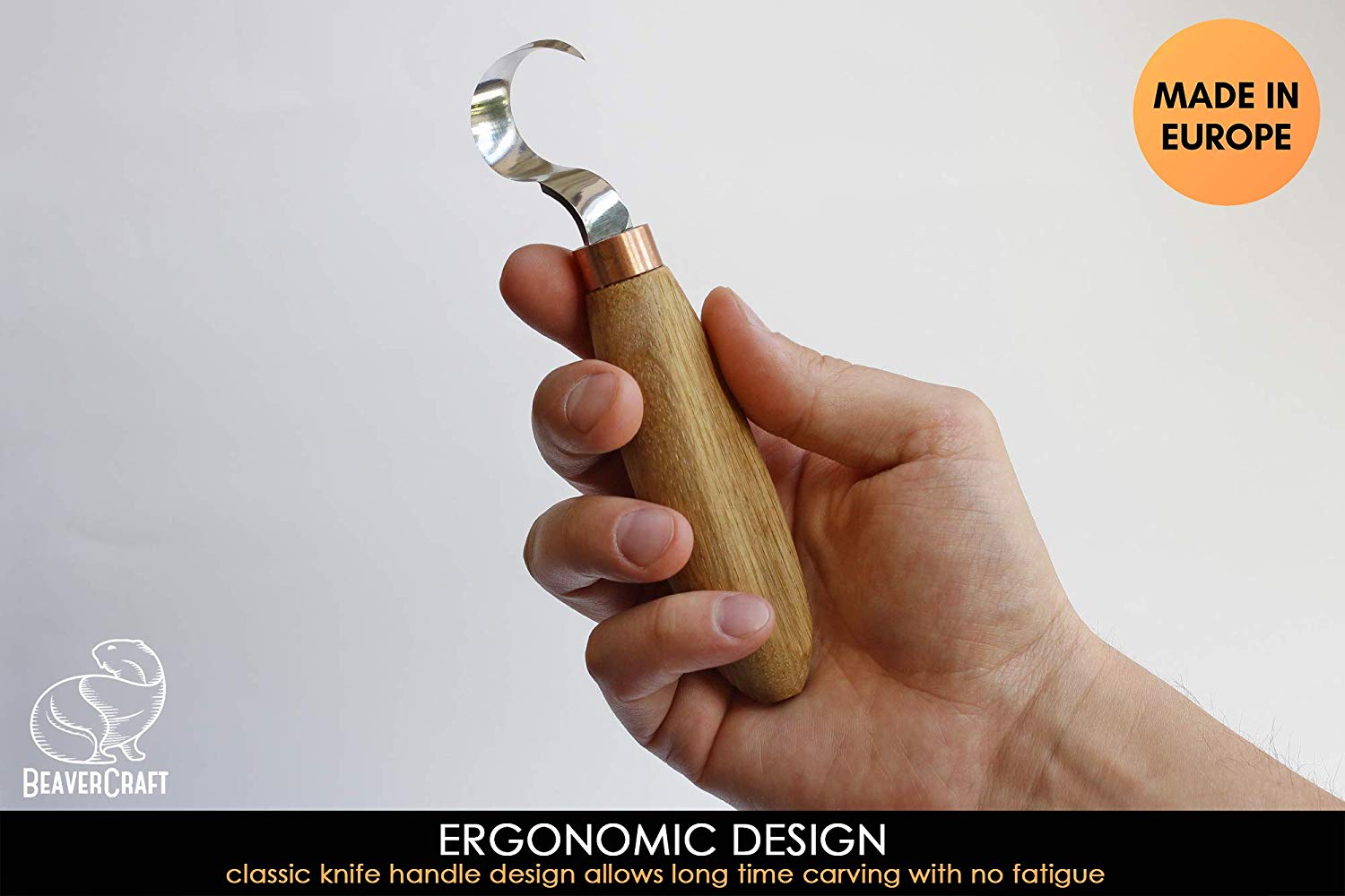 BeaverCraft Wood Carving Hook Knife with Leather Sheath for Carving Spoons Kuksa Bowls and Cups Spoon - ชุดมีกแกะสลักขุดไม้ทำช้อนหรือถ้วยไม้ มาพร้อมซองหนังสำหรับป้องกันคมมีด(Made in Ukraine)