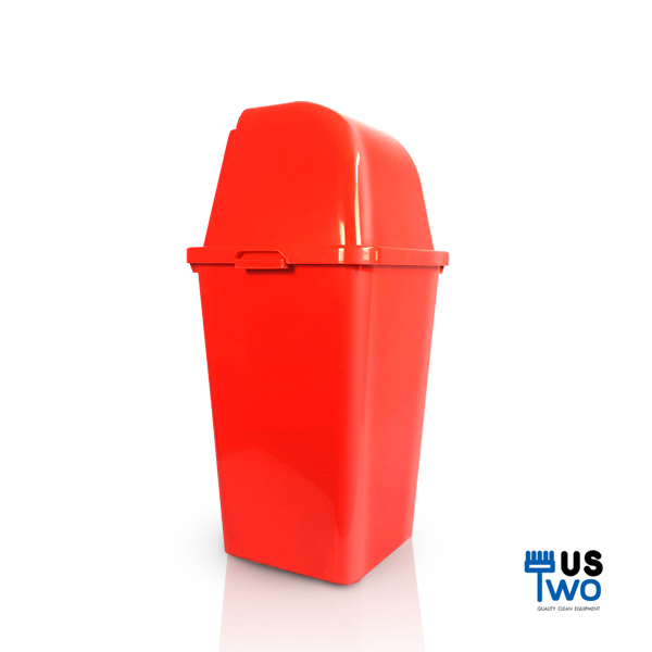 ถังขยะทรงเหลี่ยม พร้อมฝาครอบทรงสูง 40 ลิตร สีแดง