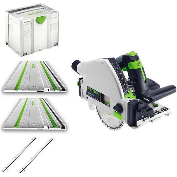 FESTOOL TS 55 REBQ plus-FS set - Set of Track Saw with 2x 1.4m Rails, Rail connectors and Systainer Box - เลื่อยรางขนาด 160 มม. พร้อมรางยาว 1.4 ม.x 2ราง พร้อมตัวต่อราง และกล่องใส่เลื่อย (Made in Germany)