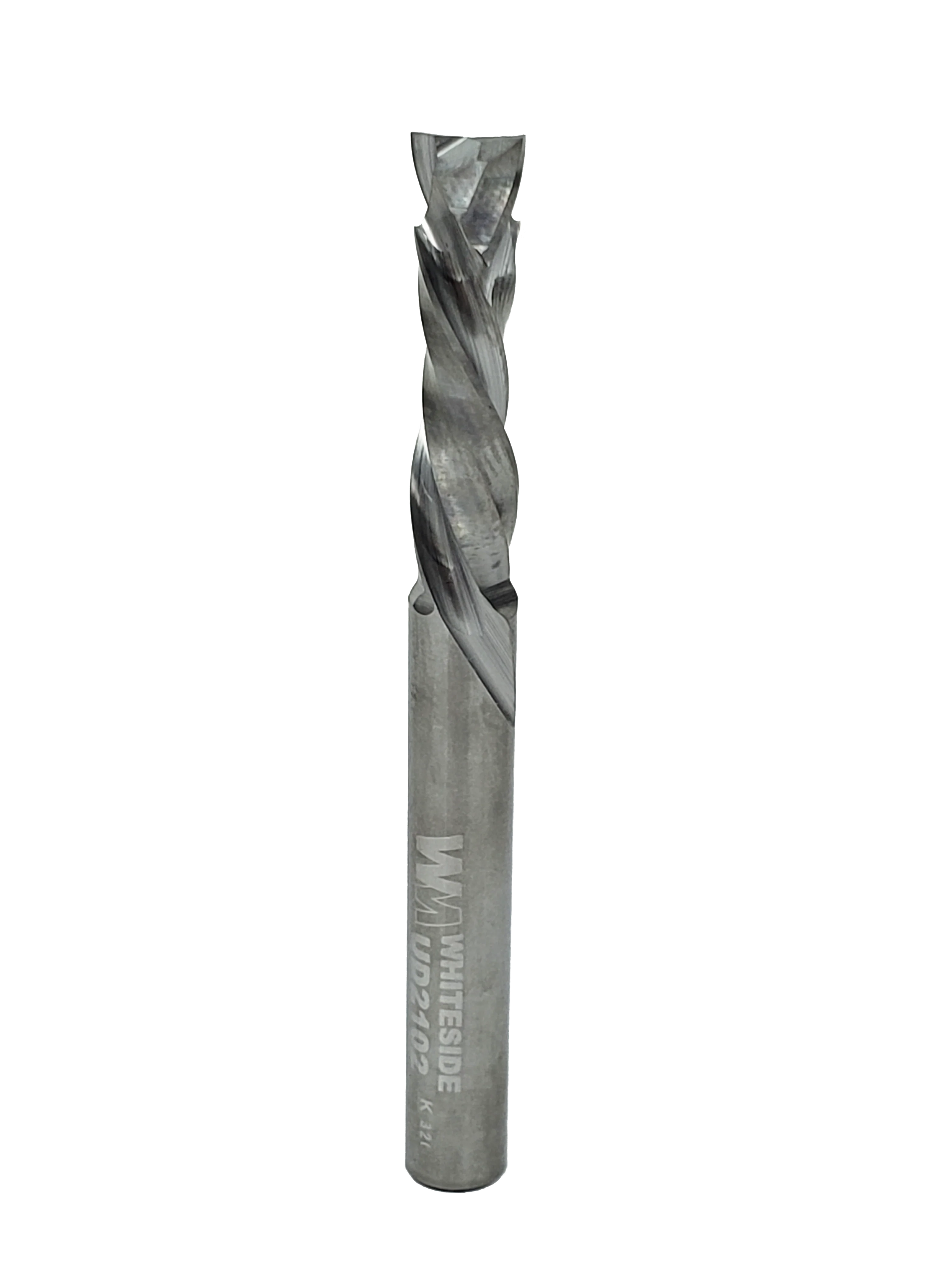WHITESIDE UD2102- Solid Carbide Spiral Compression (Up/Down) Spiral Bit, 1/4" shank- ดอกทริมเมอร์เกลียวคาร์ไบด์ทั้งแท่งแบบกัดขึ้นและลง แกน 1/4 นิ้ว (U.S.A.)