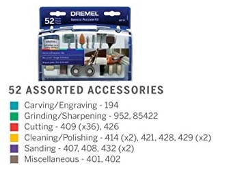 DREMEL 687-01 52-Piece All-Purpose Rotary Tool Accessory Kit- Includes a Carving Bit, Sanding Drums, Grinding Stones, Cutting Discs, and a Storage Case - ชุดอุปกรณ์เสริมเครื่องมืออเนกประสงค์ 52 ชิ้น DREMEL รุ่น 687-01