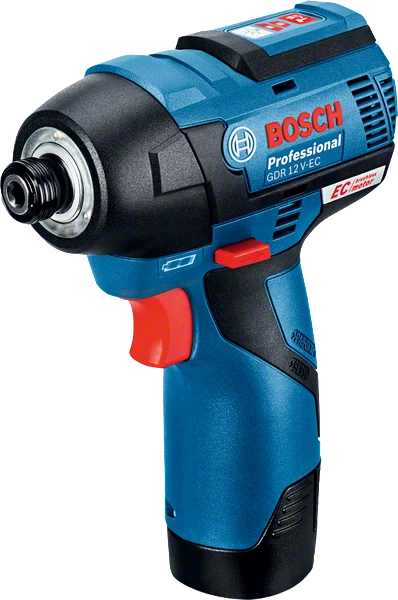 BOSCH GDR 12 V-EC Cordless Impact Driver with 2x 2.0Ah batteries and charger - สว่านไขควงกระแทกไร้สาย ไม่ใช้แปรงถ่าน Li-Ion 12V พร้อมแบตเตอรี่ 2.0Ah x2 ก้อน และแท่นชาร์จ - 06019E00K1
