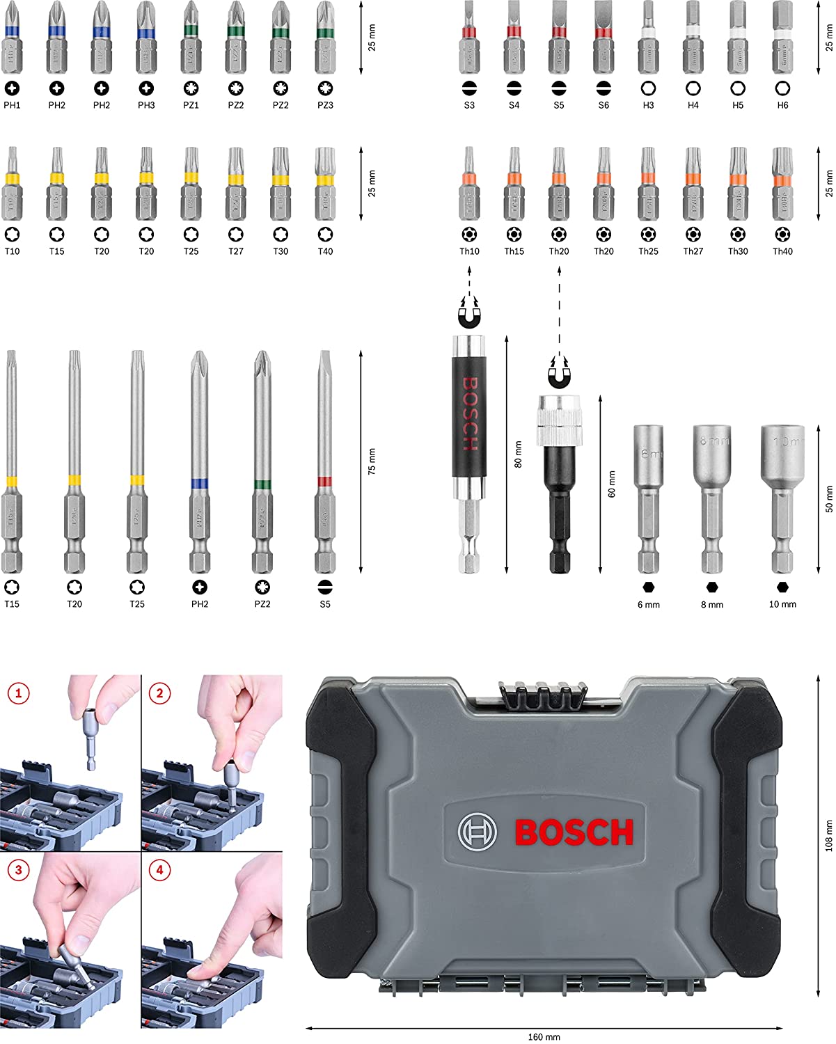 BOSCH 2607017164 43 Piece Bit-/Nut setter Drill Bit Sets - ชุดดอกไขควง X-LINE 43 ชิ้น ชุดบล๊อก และดอกสว่าน พร้อมข้อต่อเอนกประสงค์ - 2607017164